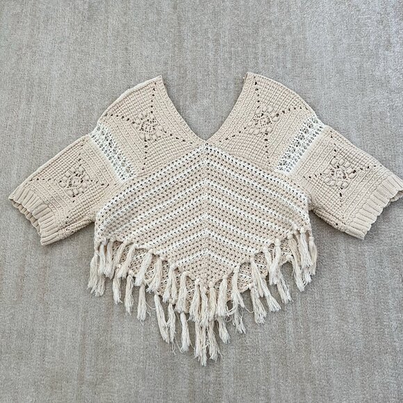 Zara Striped Short Sleeve Poncho Cardigan Sweater M - Picture 4 of 8